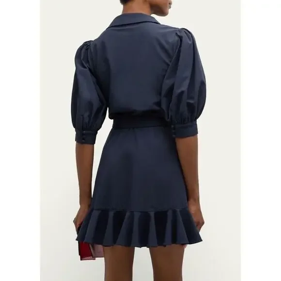 Cinq à Sept Women's Navy Vickie Puff-Sleeve Ruffled Mini Wrap Dress Size 10 NWOT - Picture 3 of 10